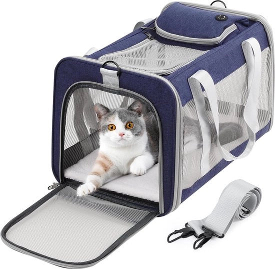 Porta gatti trasportabili per piccoli e medi gatti - Approvato dall'ente di regolamentazione aeronautica - Porta gatti pieghevole fino a 9 kg - Viaggi - Blu