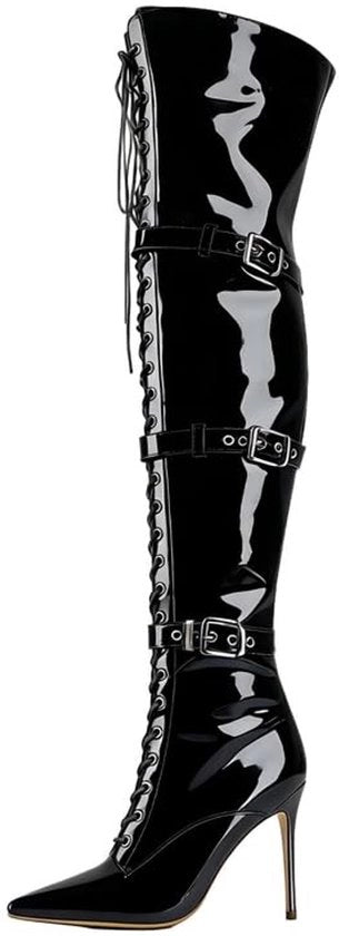 Laarzen da donna Stiletto - Laarzen veterana - Laarzen per motocicletta - Laarzen overknee - Cinturino/Gancio - Chiusura a cerniera - Comodi e caldi - Laarzen