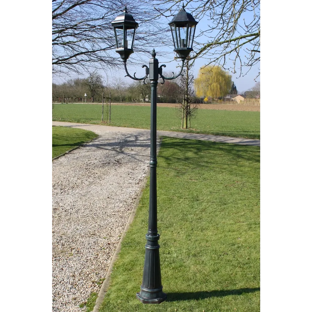 Lampione da Giardino 2 Bracci 230 cm Verde Scuro/Nero Alluminio CFW7938719