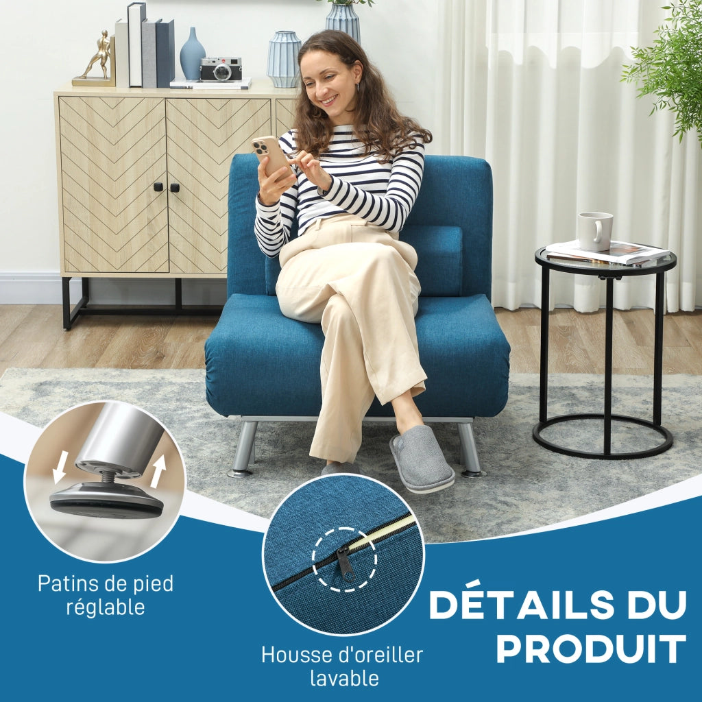 Poltrona letto 1 posto con cuscino blu ¨C Zephmum ¨C Tessuto blu