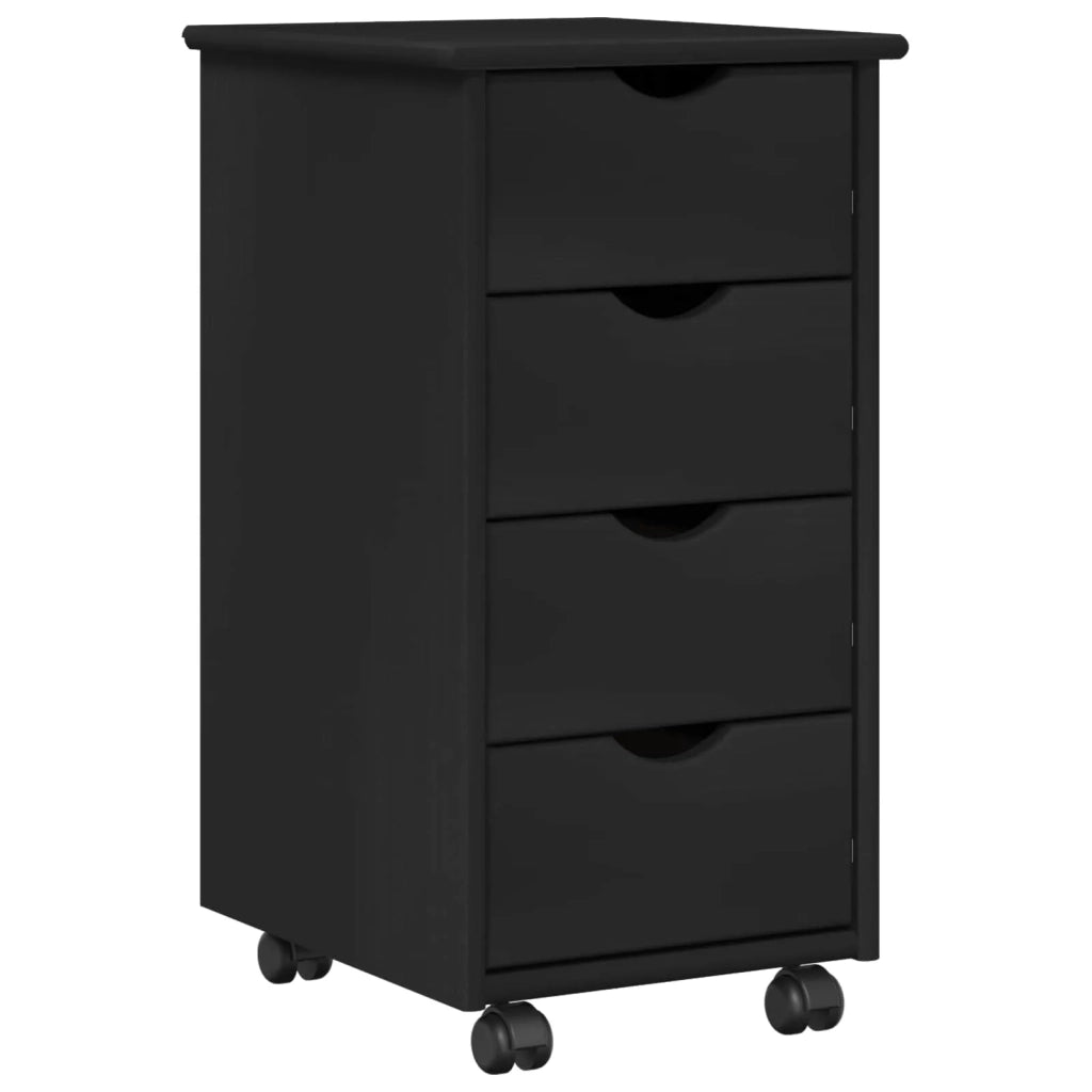 Mobile con Ruote Nero 34 x 39 x 65,5 cm Legno di Pino Massello 42028347