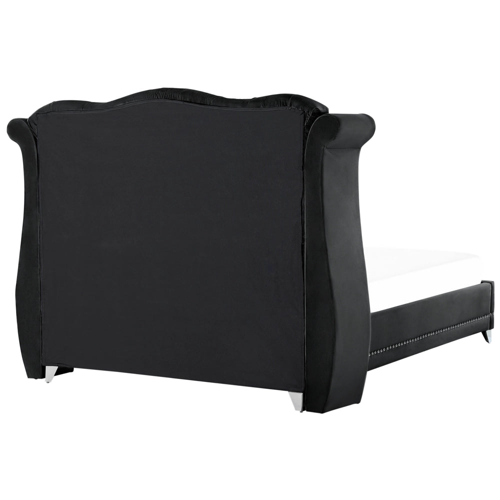 Letto 160 x 200 cm Velluto Nero Base A Doghe Bottone Testiera Trapuntata Testata