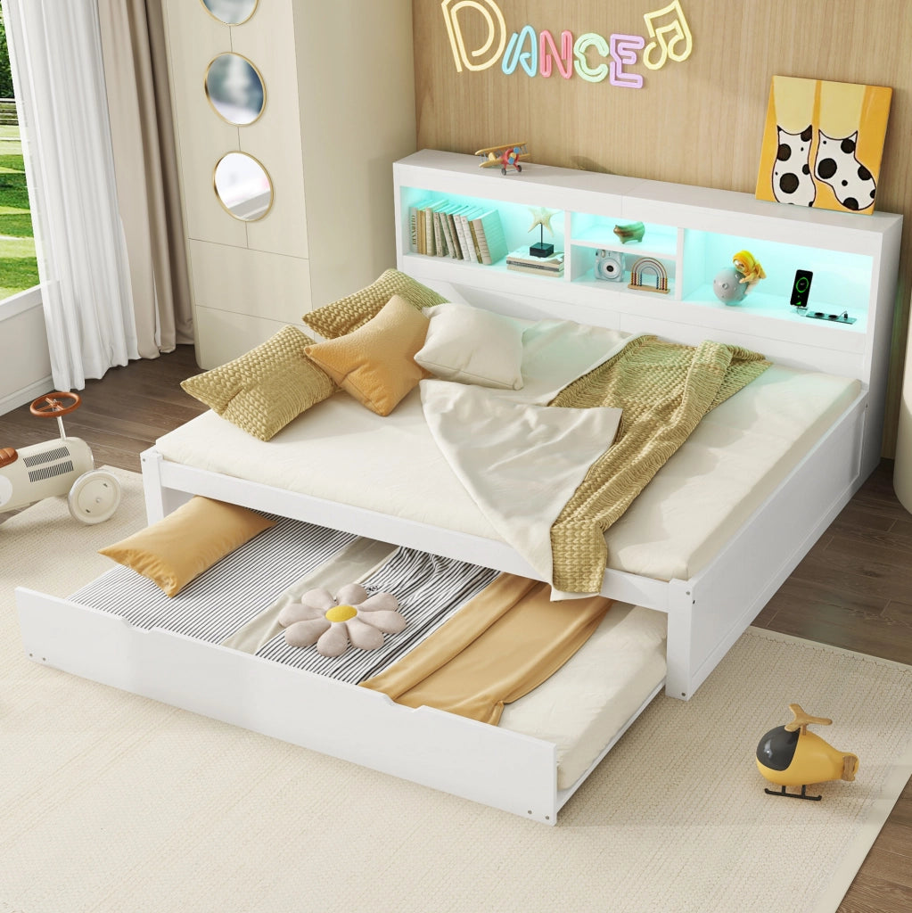 Letto da giorno estraibile 140x200 cm con LED, USB e vano