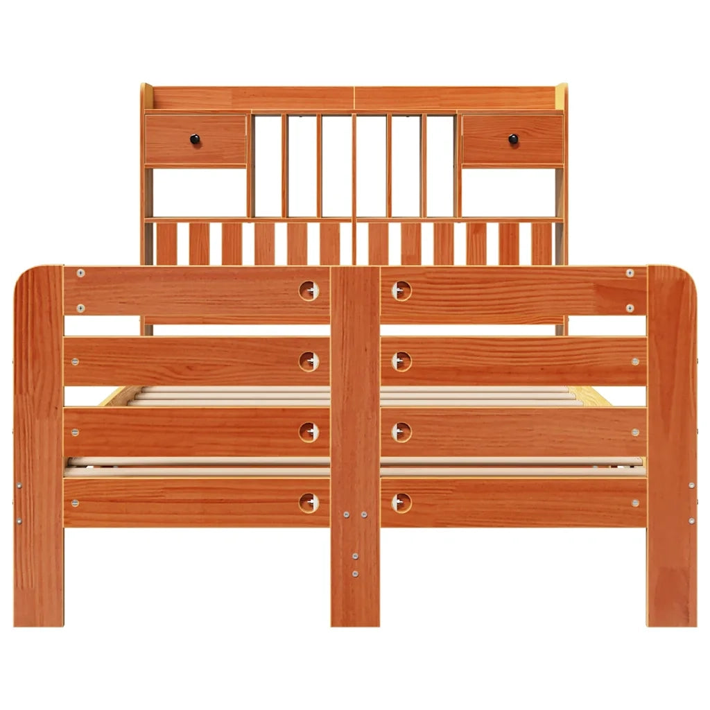 Letto Libreria senza Materasso Marrone Cera 135x190 cm in Pino 3309988
