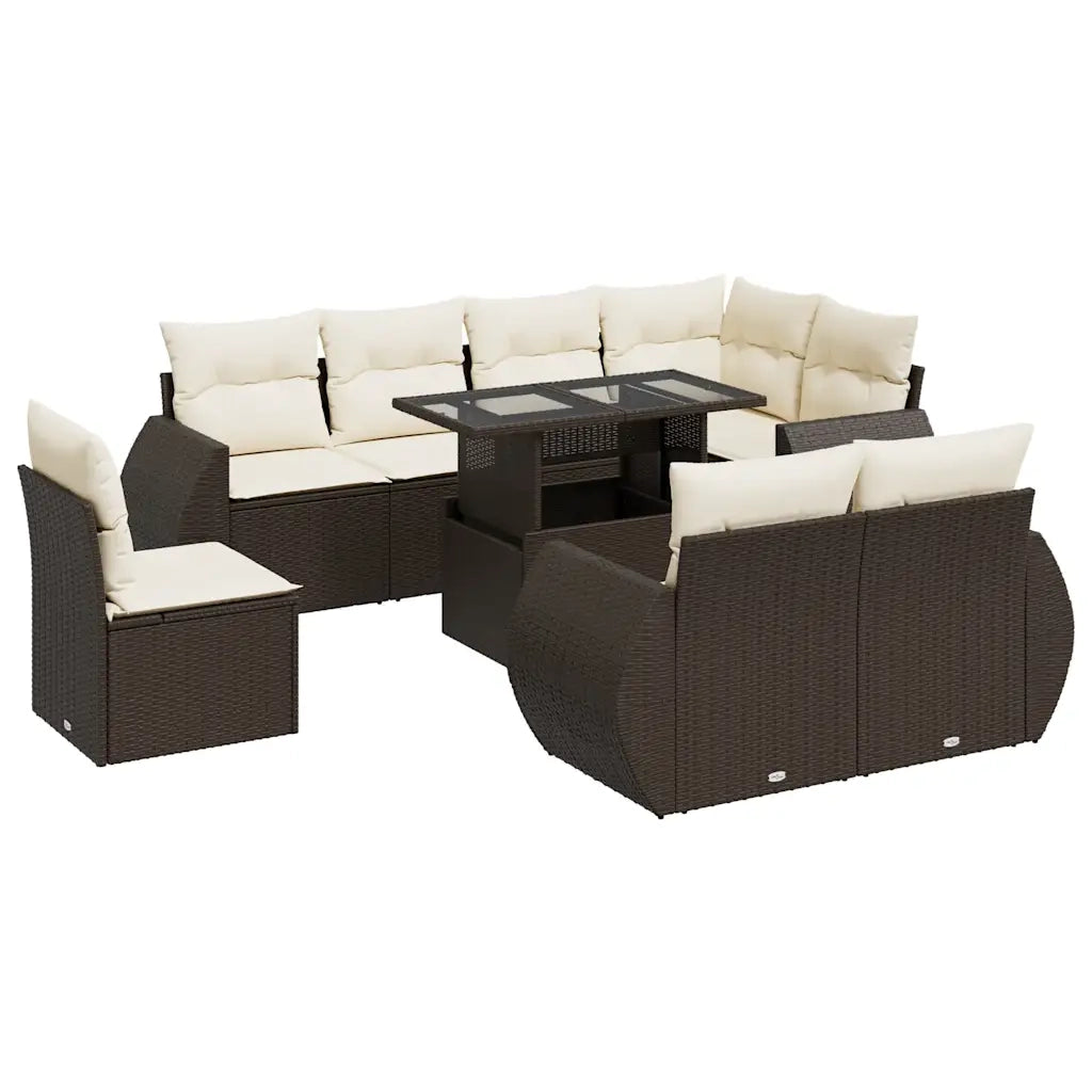 Set Divani da Giardino 9pz con Cuscini Marrone in Polyrattan 3326664