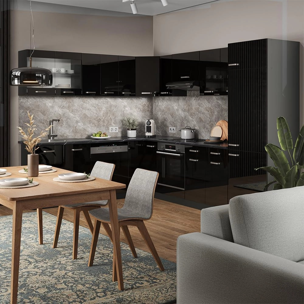Frontale cucina R-Line, Nero lucido, 59.6 x 70.8 cm frontale del mobile per mobile base con cassetti, adatto per armadi da cucina R-Line per un montaggio semplice