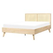 Letto matrimoniale legno di pioppo chiaro con testiera in vimini 140 x 200 cm camera da letto moderna boho minimalista