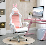 Sedia da gaming rosa con poggiapiedi e supporto lombare