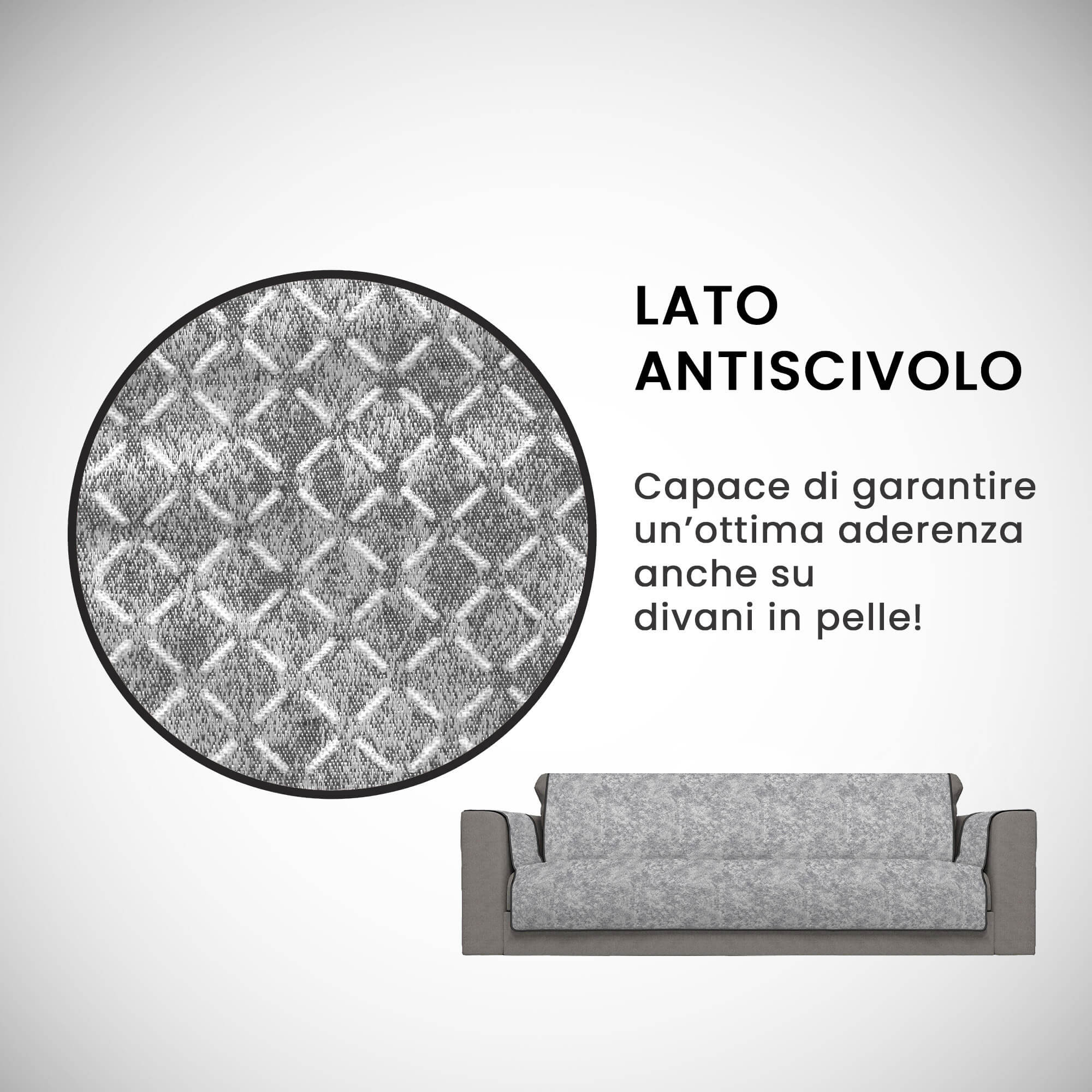 Copridivano con Copri Braccioli Seduta 60 cm in Poliestere e Cotone Grigio Scuro