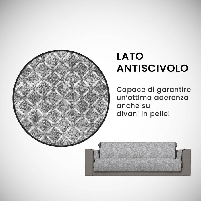 Copridivano con Copri Braccioli Seduta 60 cm in Poliestere e Cotone Grigio Scuro