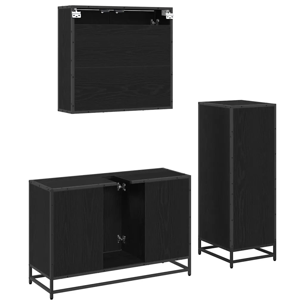 Set di mobili per il bagno 3 pcs Rovere Nero Legno multistrato 3402458