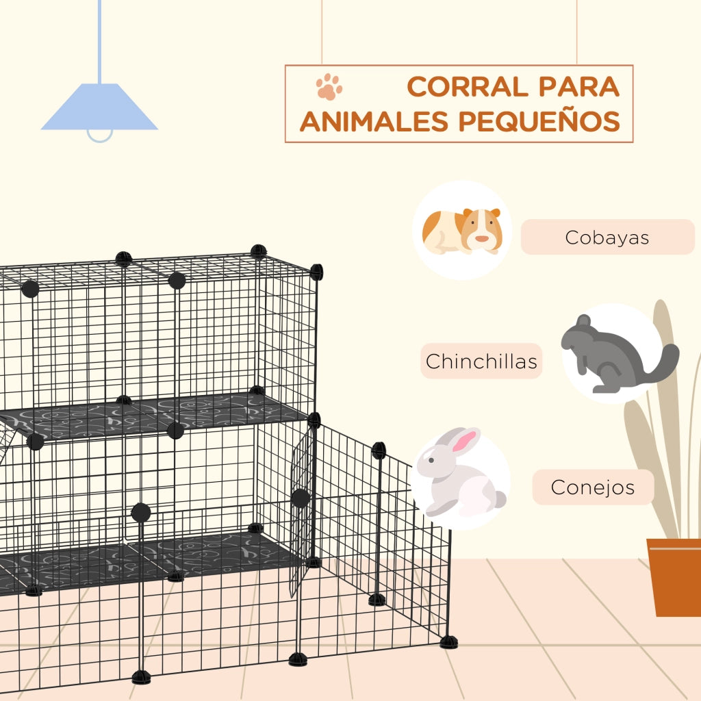 Gabbia per Animali Domestici ¨C zephmum ¨C Griglia 24 Pannelli 2 Porte 105x105x70cm Nero
