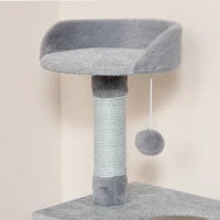 Tiragraffi Palestra per Gatti Multilivello con Casetta Scala Piattaforme, Pali in Corda di Juta, Grigio, 60.5x40x124cm