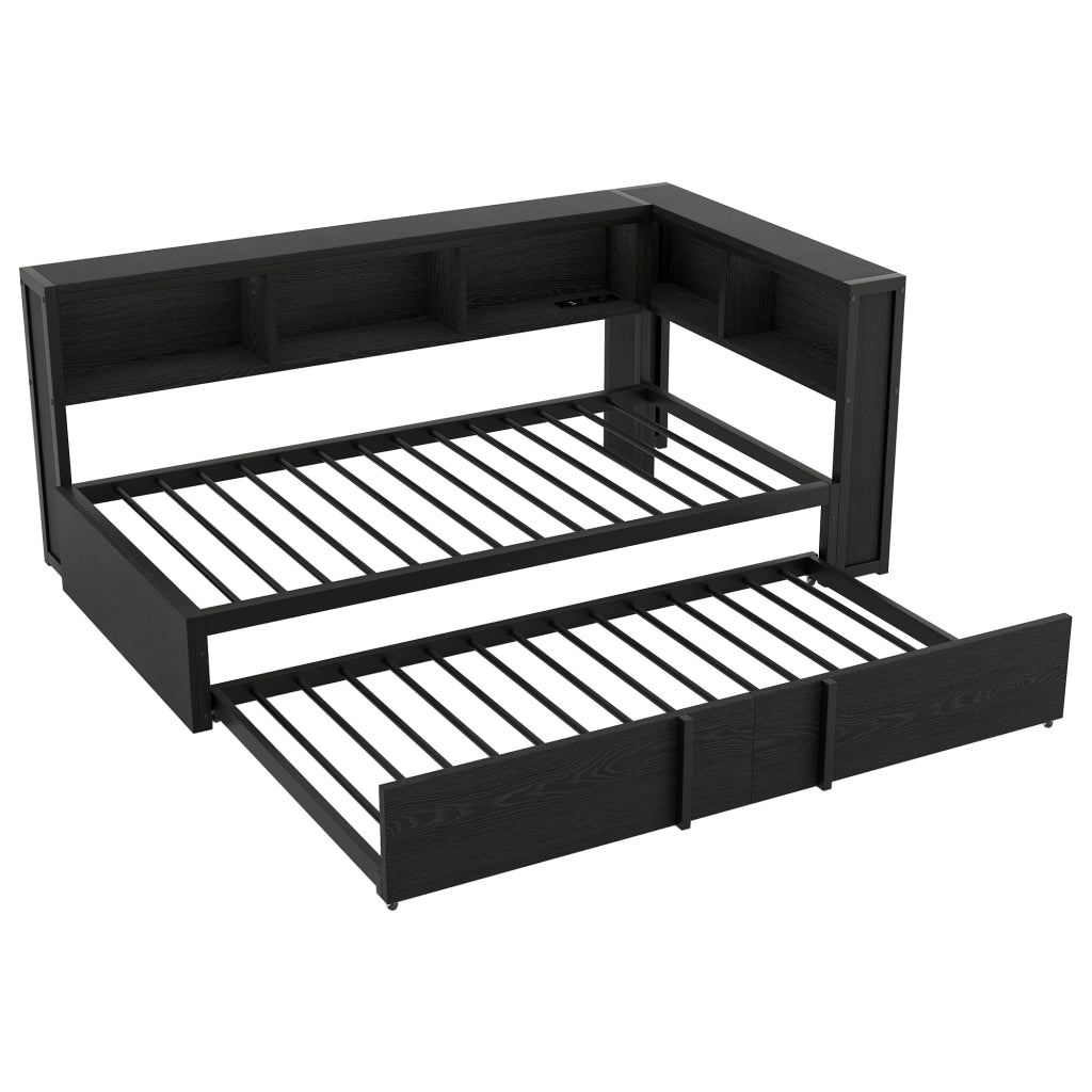 LETTO Con letto estraibile 90x200 cm Metallo e MDF Nero con vani contenitore