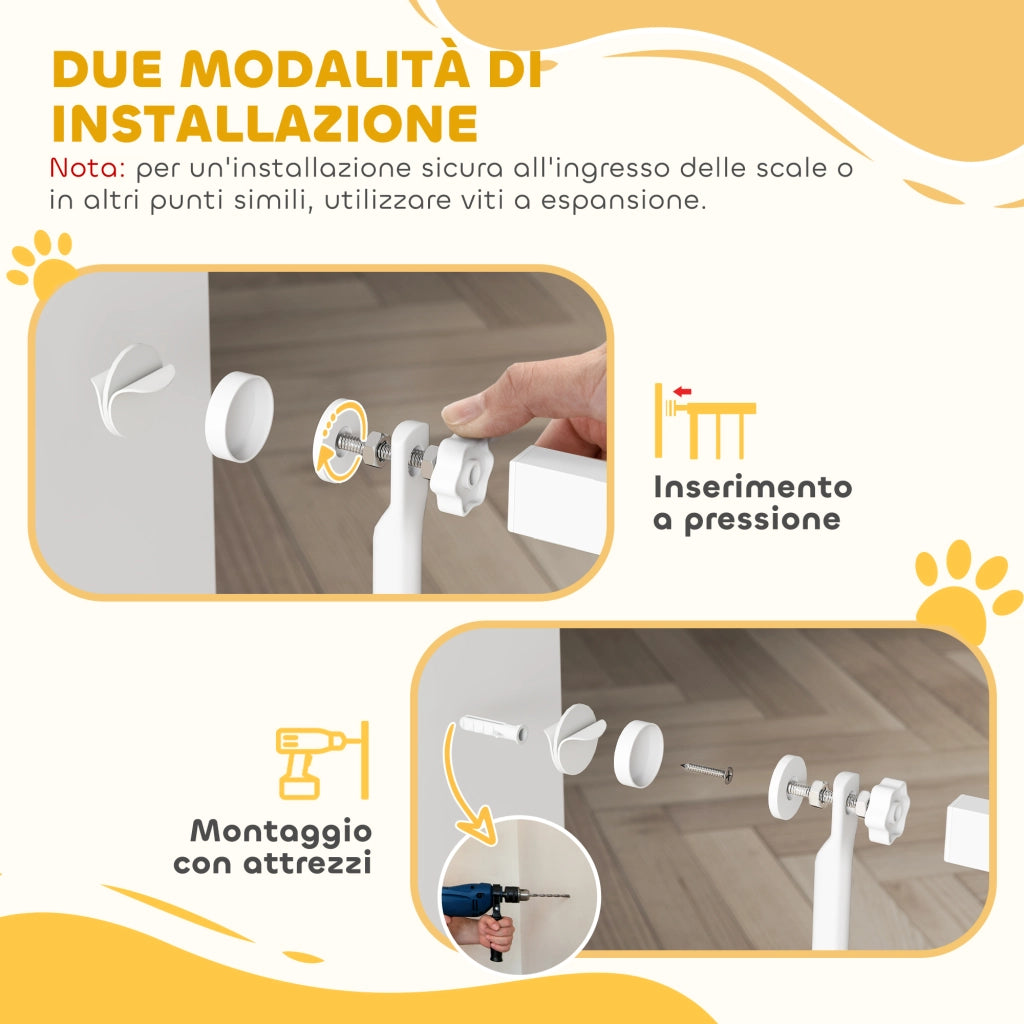 Cancello per Cani e Gatti Alto 180 cm Estensibile da 76-104 cm e Montaggio a Pressione Bianco