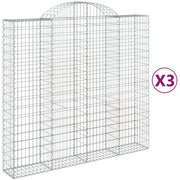 Cestini gabbioni recinzione a gabbia muro di contenimento ad arco 3 pezzi 200 x 50 x 180/200 cm ferro zincato argento 02_0040752
