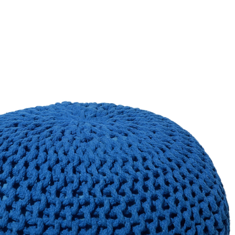 Pouf ottomana blu in cotone lavorato a maglia perline EPS riempimento rotondo piccolo poggiapiedi 50 x 35 cm