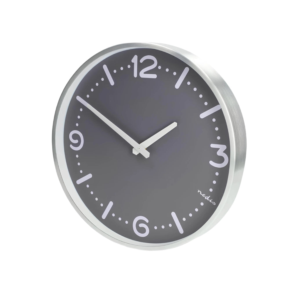 Orologio da Parete Silenzioso Diametro 30 cm in Alluminio Facile da Leggere Grigio Nedis