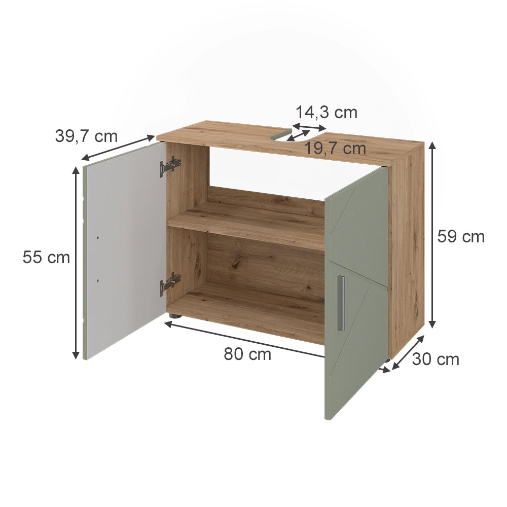 Vicco Mobile sottolavabo per bagno Verde salvia 80 x 59 cm con 2 porte
