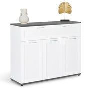 IDMarket - Aparador VITO con 3 puertas y 1 cajón, tapa blanca y gris 100 cm