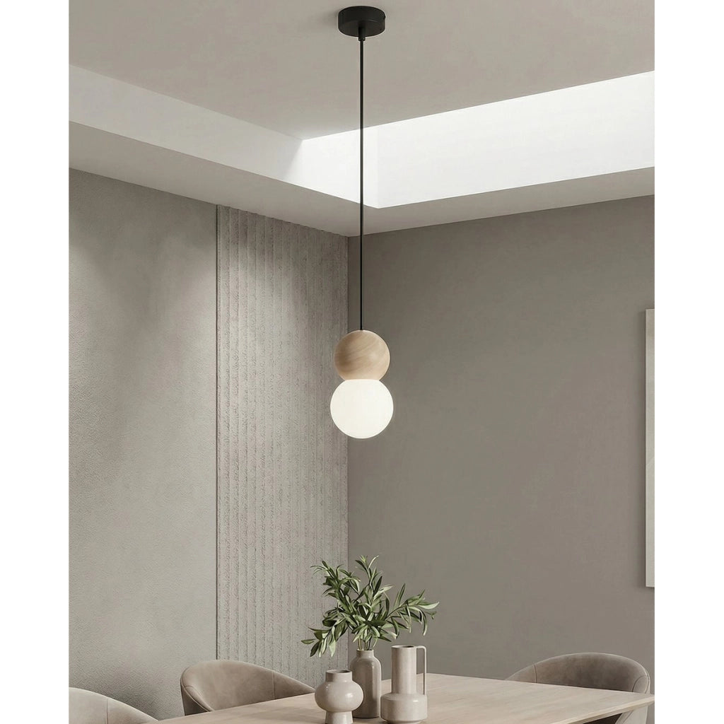 Lampada a sospensione LOOP in acciaio nero e legno