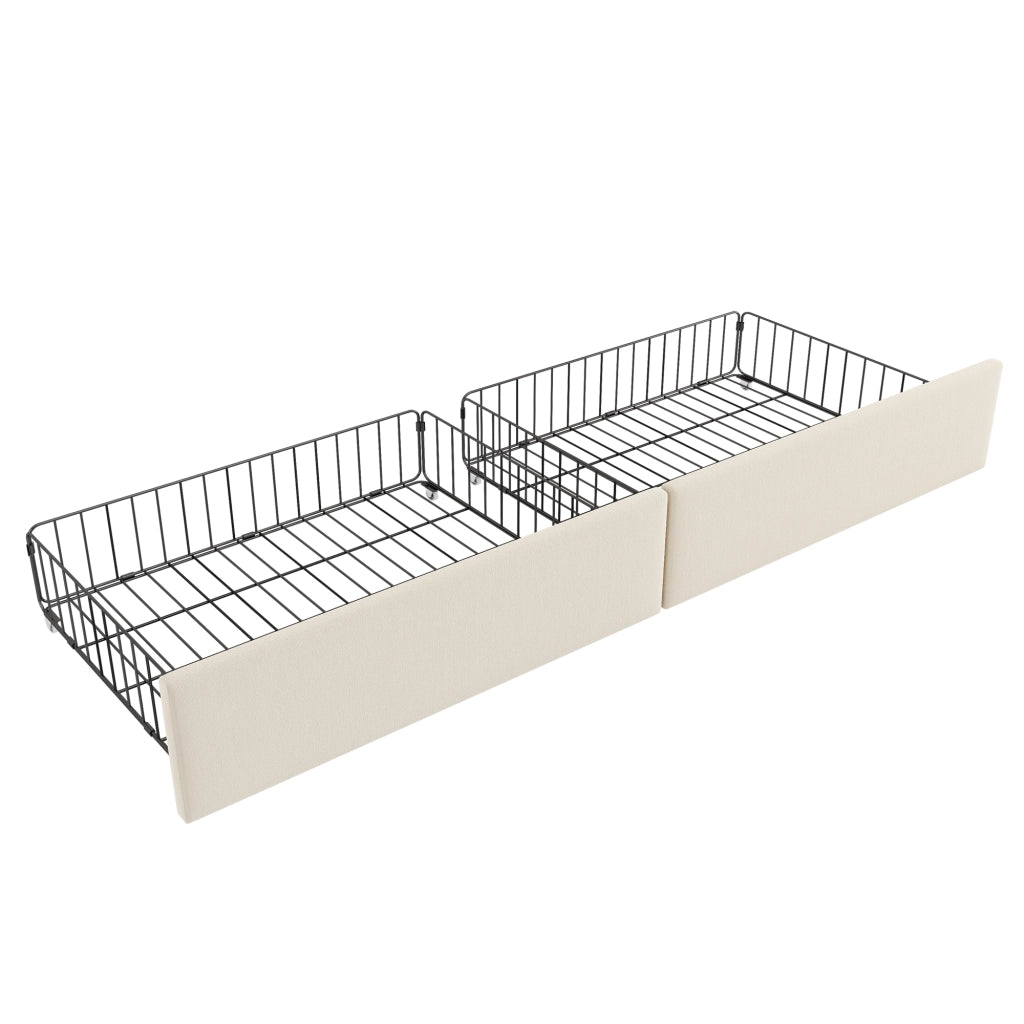 OKWISH Letto Singolo 90×200 cm, Letto con Cassetti con 2 Cassetti, Struttura Reversibile in Velluto, senza Materasso, Beige
