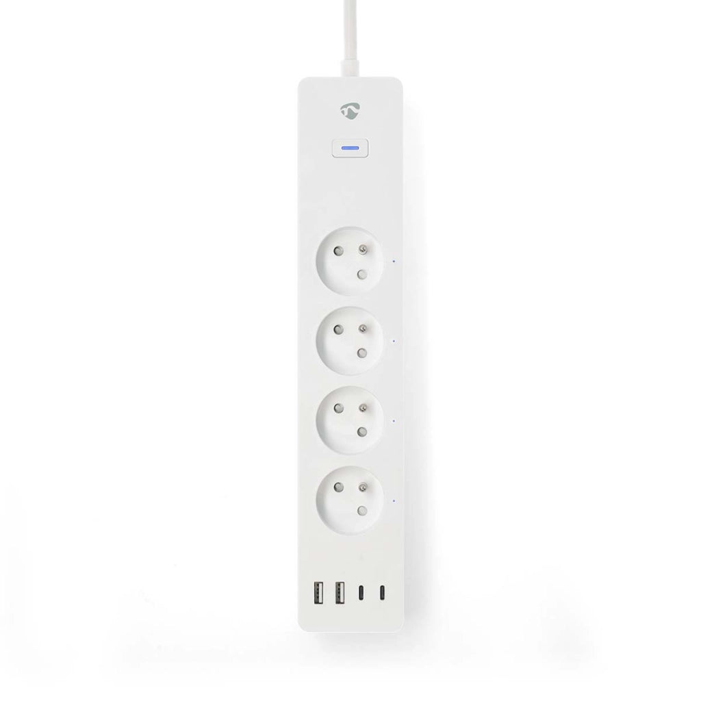 Striscia di alimentazione Wi-Fi Connected 4 uscite 3680W 2m con 4 porte USB Bianco Nedis