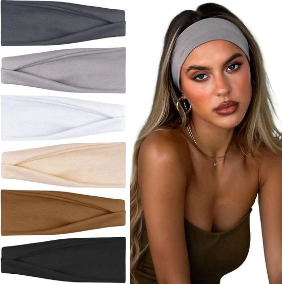 Set di 6 bandane per capelli in elastico in cotone per donne, adatte per yoga, fitness e corsa, modello universale