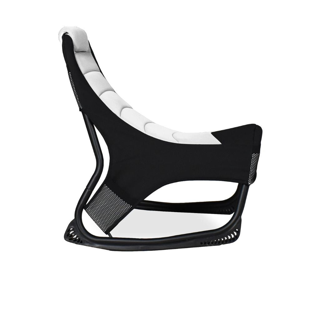 Sedia gaming Rocky in tessuto bicolore con base curva – Nero e bianco