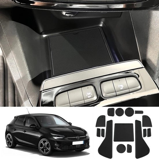 Materassini antiscivolo per Opel Corsa F 2020-2024 (manuale), tappetini in gomma per console centrale, tappetini in gomma per portellone, tappetino per tazza, accessori Opel Corsa antiscivolo (nero)