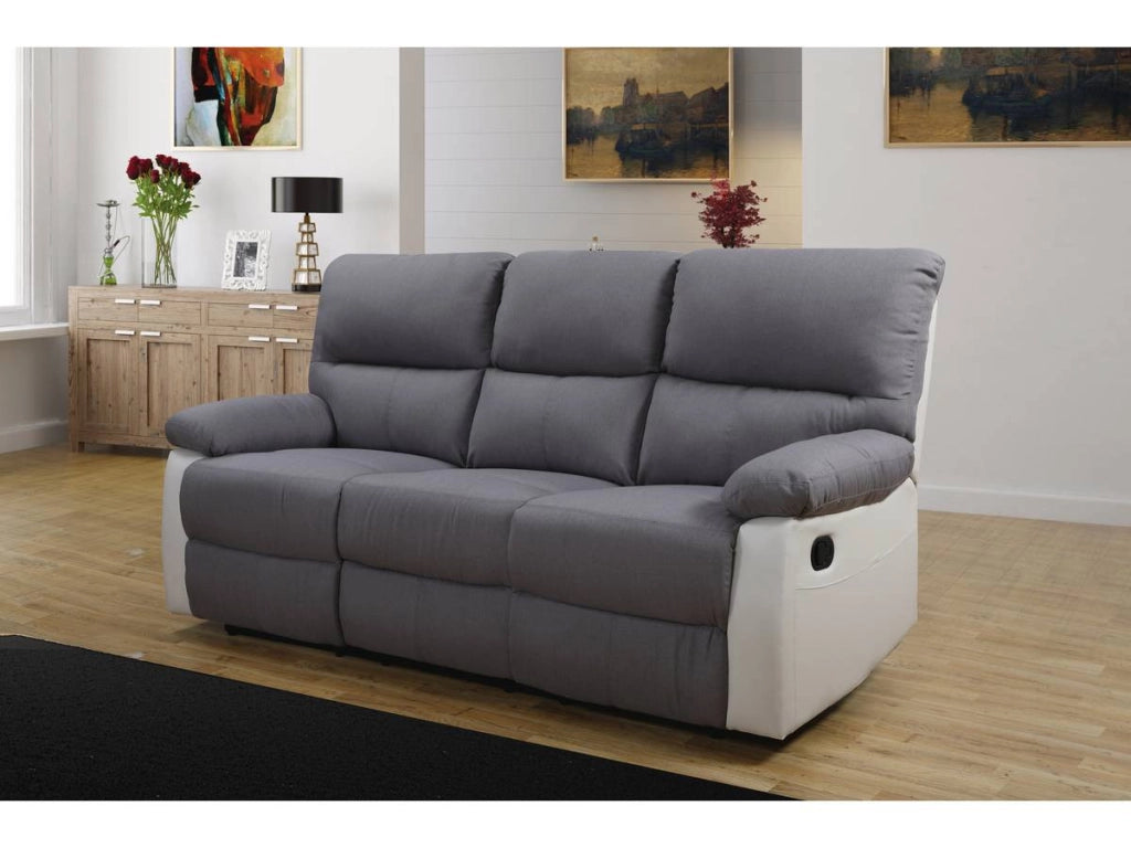 Divano relax "Lincoln" - 3 posti --Bianco/Grigio chiaro