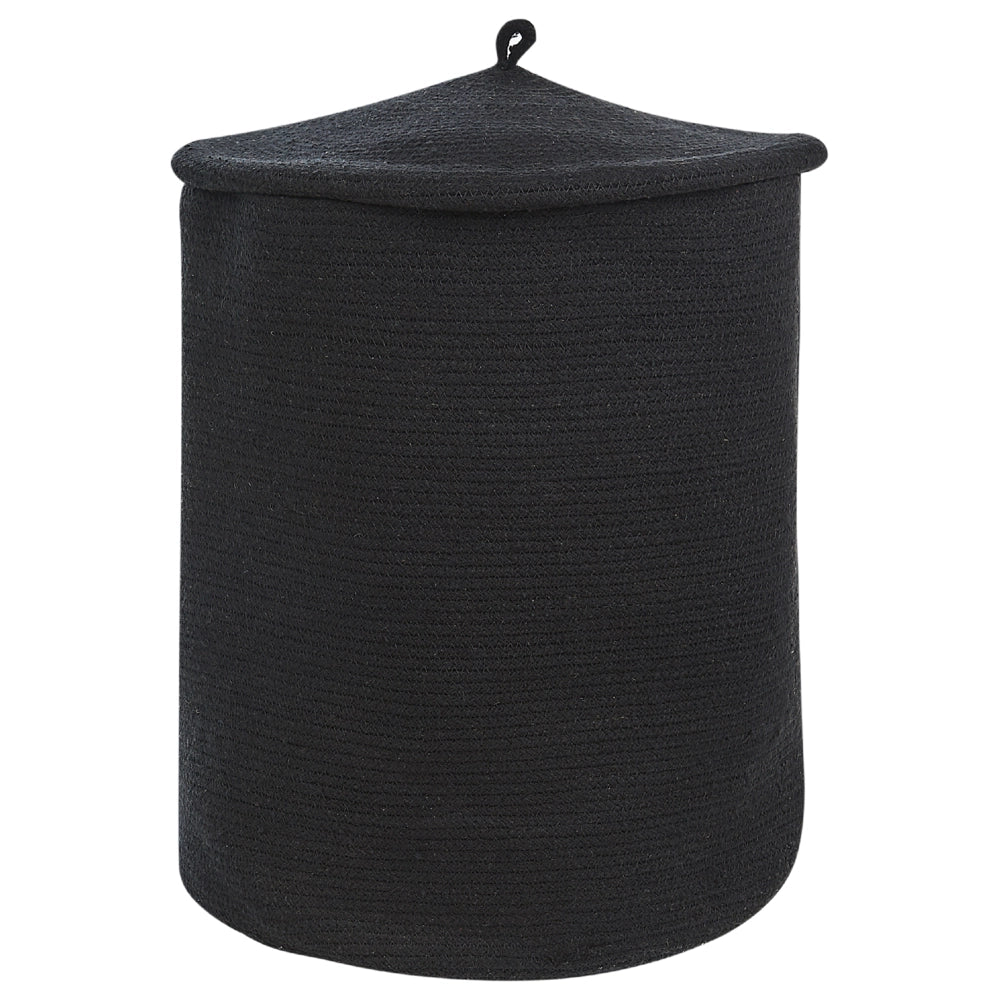 Cestino in tessuto di cotone nero con accessori per la conservazione del coperchio boho