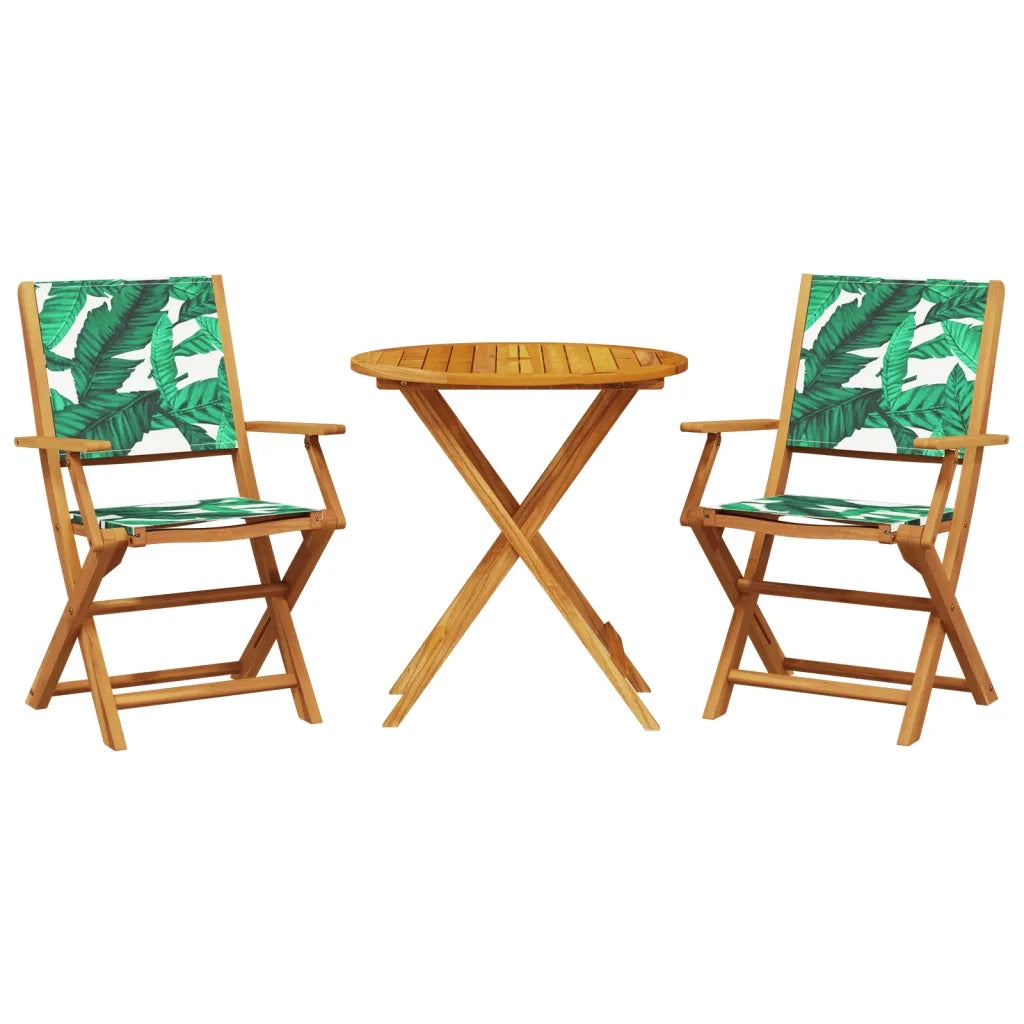 Set da Bistrot 3 pz | Set Salotto da Giardino Motivo Foglie in Tessuto e Legno Massello