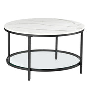 Tavolino da salotto diametro 80 cm tavolino da divano/aperitivo effetto marmo con piano in vetro temperato facile da montare per soggiorno in stile moderno 12_0007498