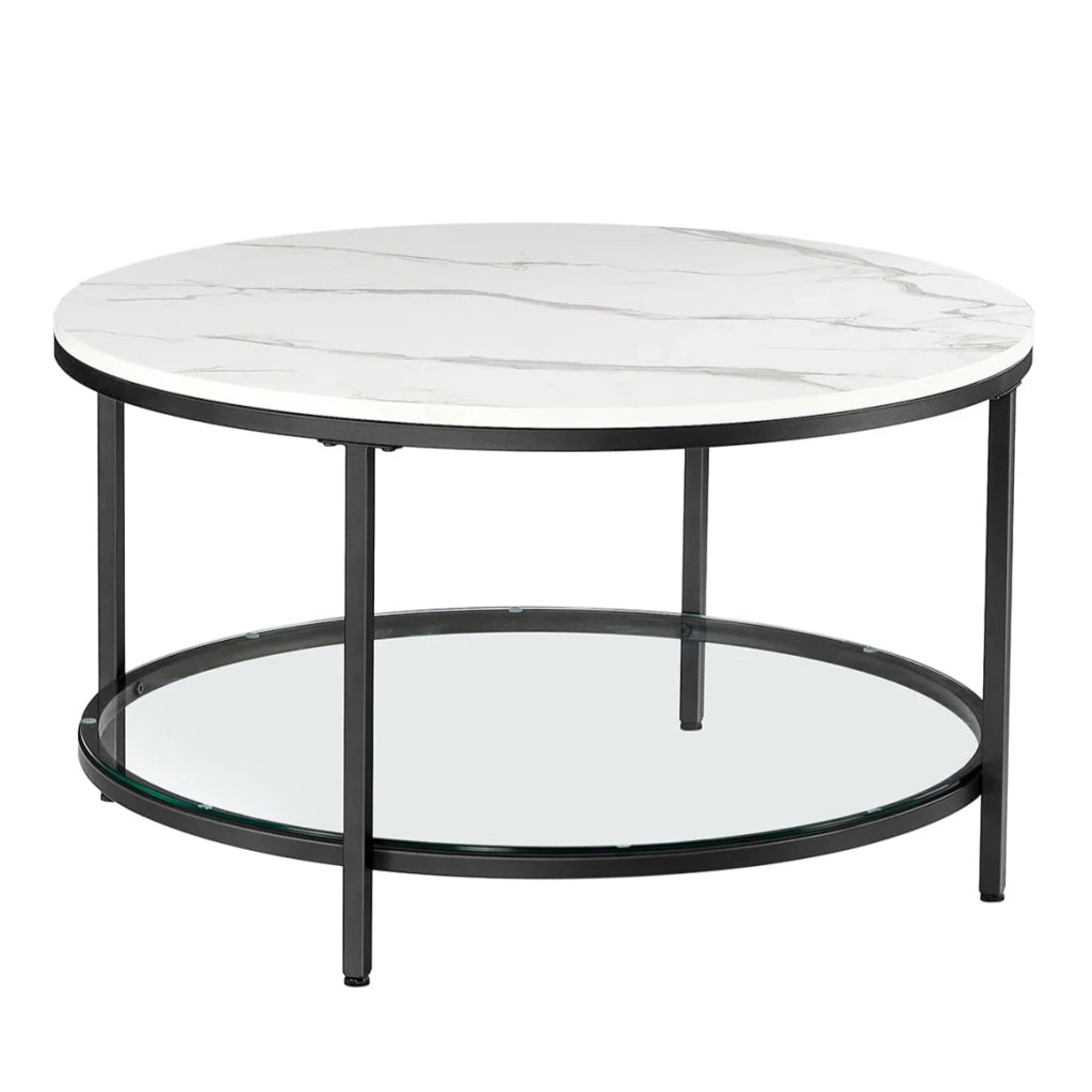 Tavolino da salotto diametro 80 cm tavolino da divano/aperitivo effetto marmo con piano in vetro temperato facile da montare per soggiorno in stile moderno 12_0007498