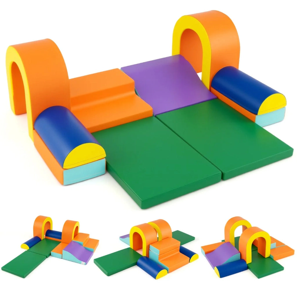 Set di 10 blocchi da arrampicata in schiuma 75 x 50 x 5 cm comodi e sicuri design giocoso pelle PU arancione 20_0018236