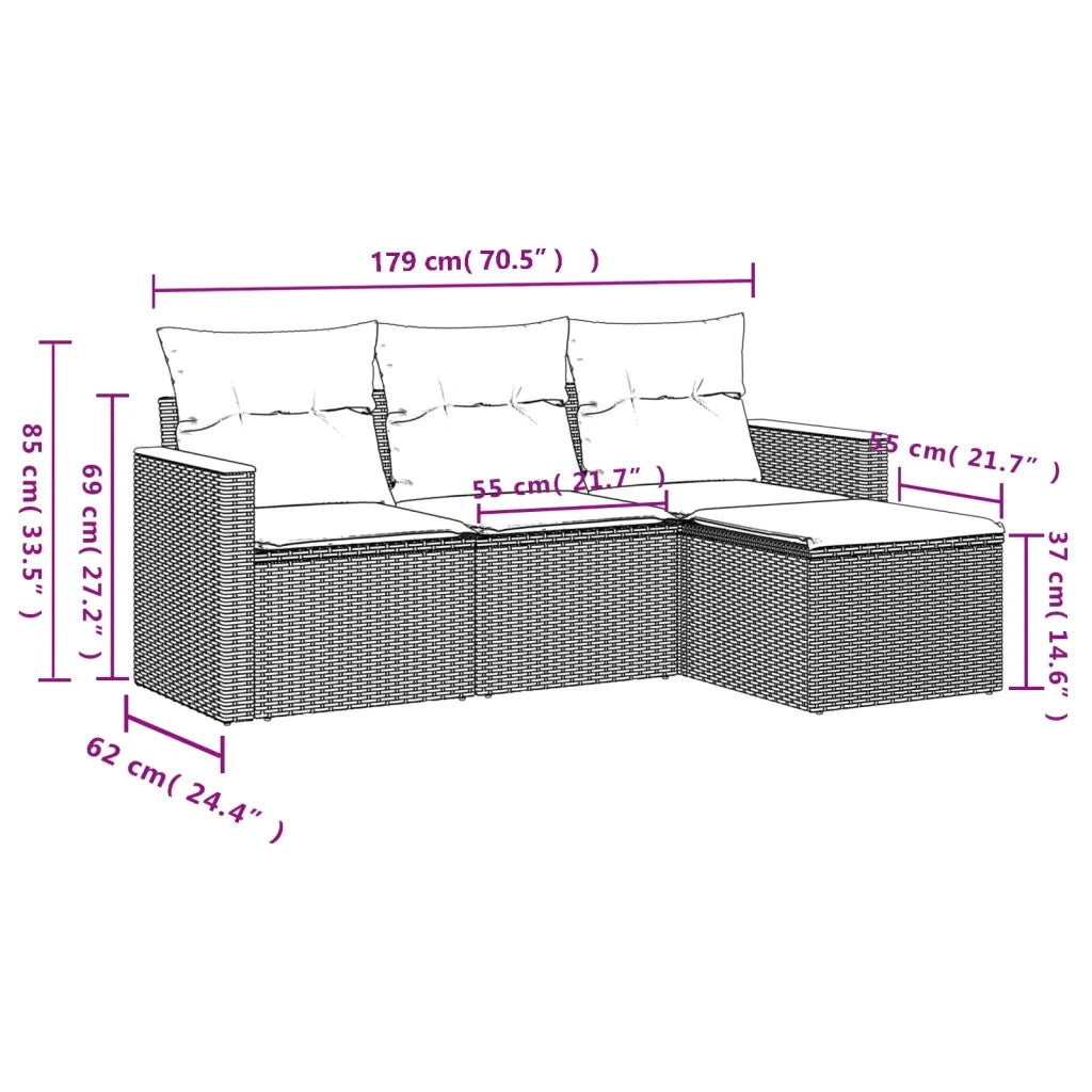 Set Divani da Giardino 4 pz | Set Salotto da Giardino con Cuscini Nero in Polyrattan