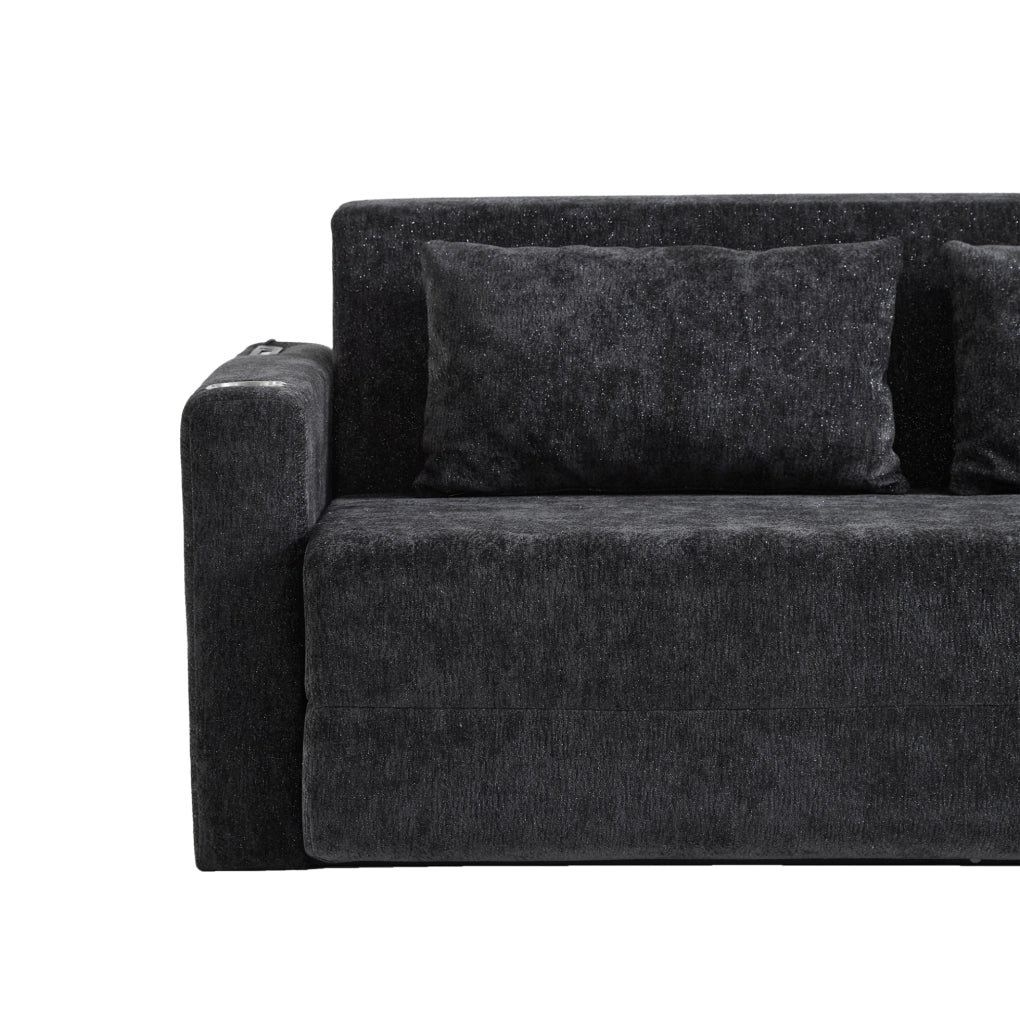 Divano letto 2 in 1 pieghevole con USB; porta bicchieri e tasche laterali; nero e grigio
