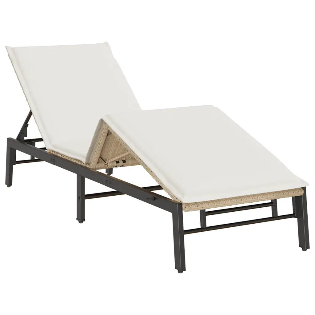 Lettino Prendisole | Sdraio da giardino | Lettino da sole con Cuscini Beige in Polyrattan