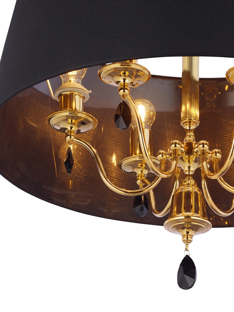 Lampadario decorativo Egida oro/nero con cristalli 6xE27 Jupiter