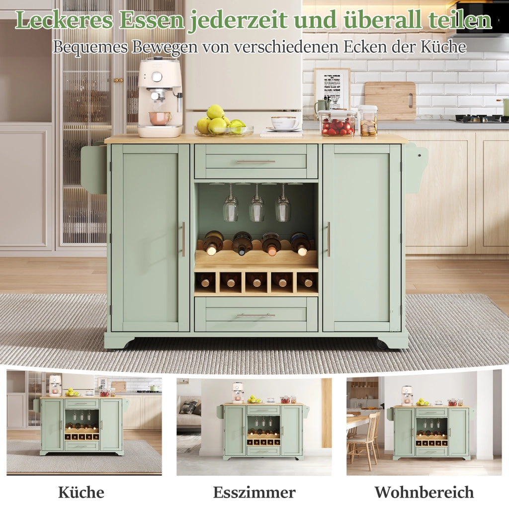 CARRELLO CUCINA CON PIANO ALLUNGABILE 138x45/70x92 cm Verde Antico MDF