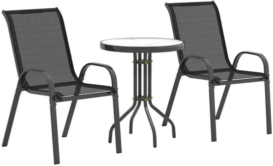 Set di tavoli da giardino - Resistente alle intemperie - Stivabile - Tavolo in vetro - Nero