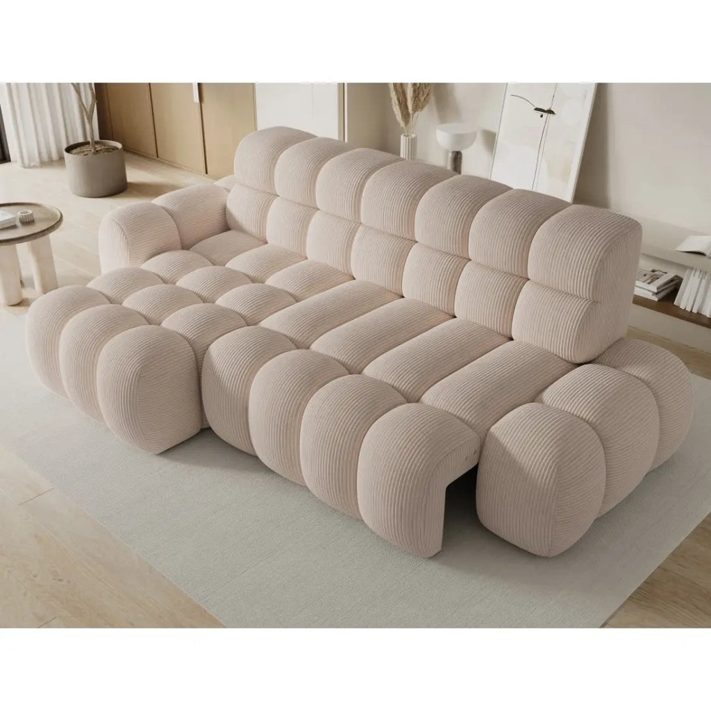Divano angolare trasformabile BULLA 3 posti beige – velluto a coste con estensione della seduta elettrica