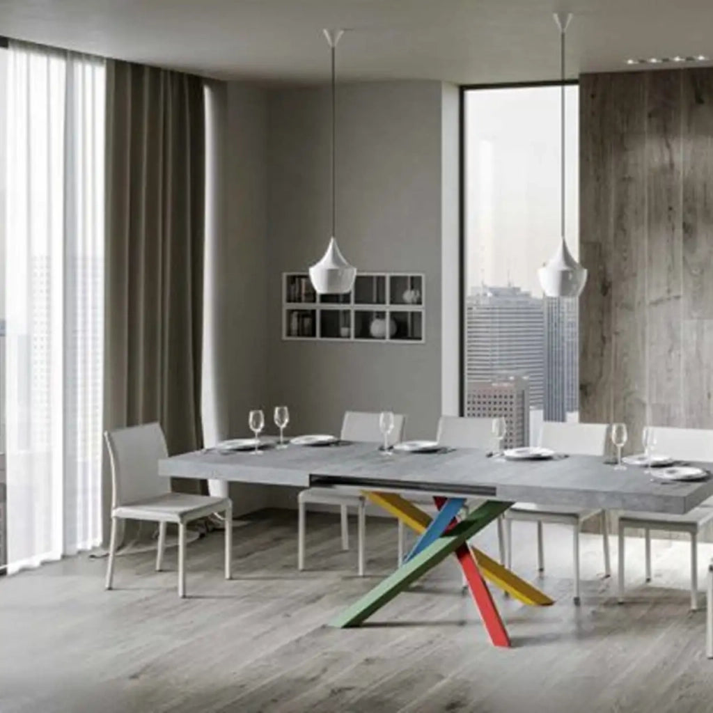 Tavolo allungabile 160/264x90 cm Volantis colore cemento gambe multicolore 4/B