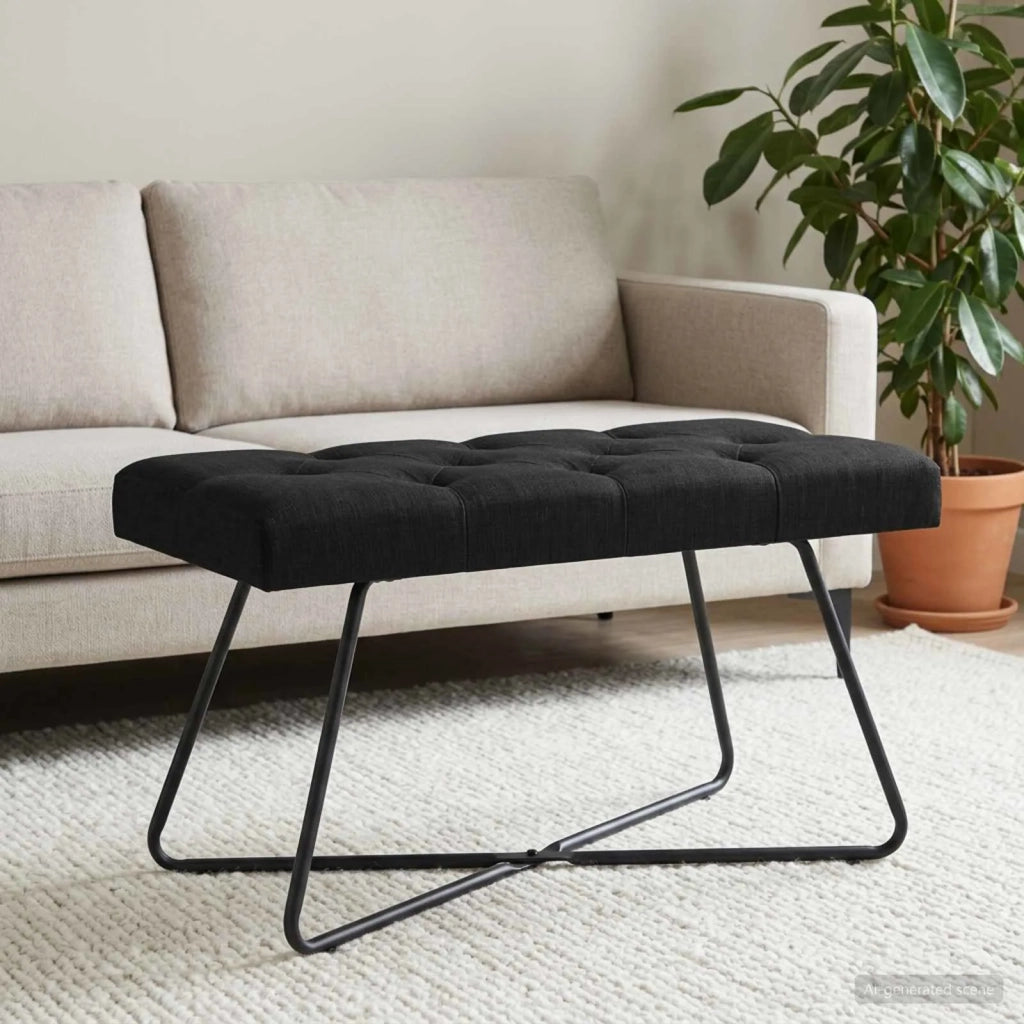 Panchina con bottoni imbottiti Nero 80 x 40 x 46 cm Tessuto 42038359