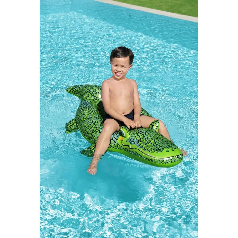 Trade Shop - Cavalcabile Coccodrillo Gonfiabile Per Bambini Galleggiante 152x71cm Con Maniglia 41477 -