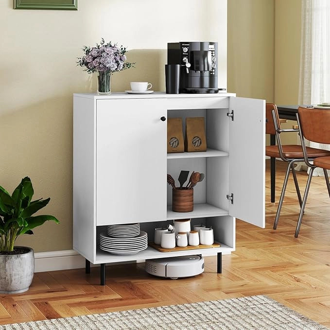 Credenza da Cucina, Armadietto da Terra Salvaspazio con 1 Ripiano Regolabile e 1 Vano, Mobiletto in Legno per Bagno, Soggiorno, Cucina, Ingresso, 75 x 35 x 95 cm, Portata 110 kg (Bianco)