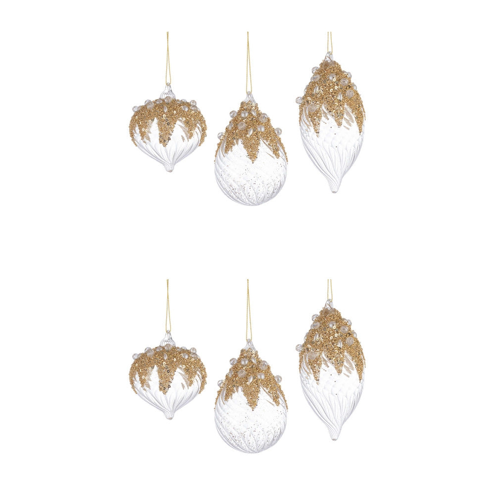 Pendagli di Natale in Vetro Trasparenti con Decorazioni Oro Beautity