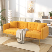 Divano Letto 2 Posti con Schienale Regolabile e Braccioli Multiposizione, in Velluto Giallo 215 × 81.5 cm