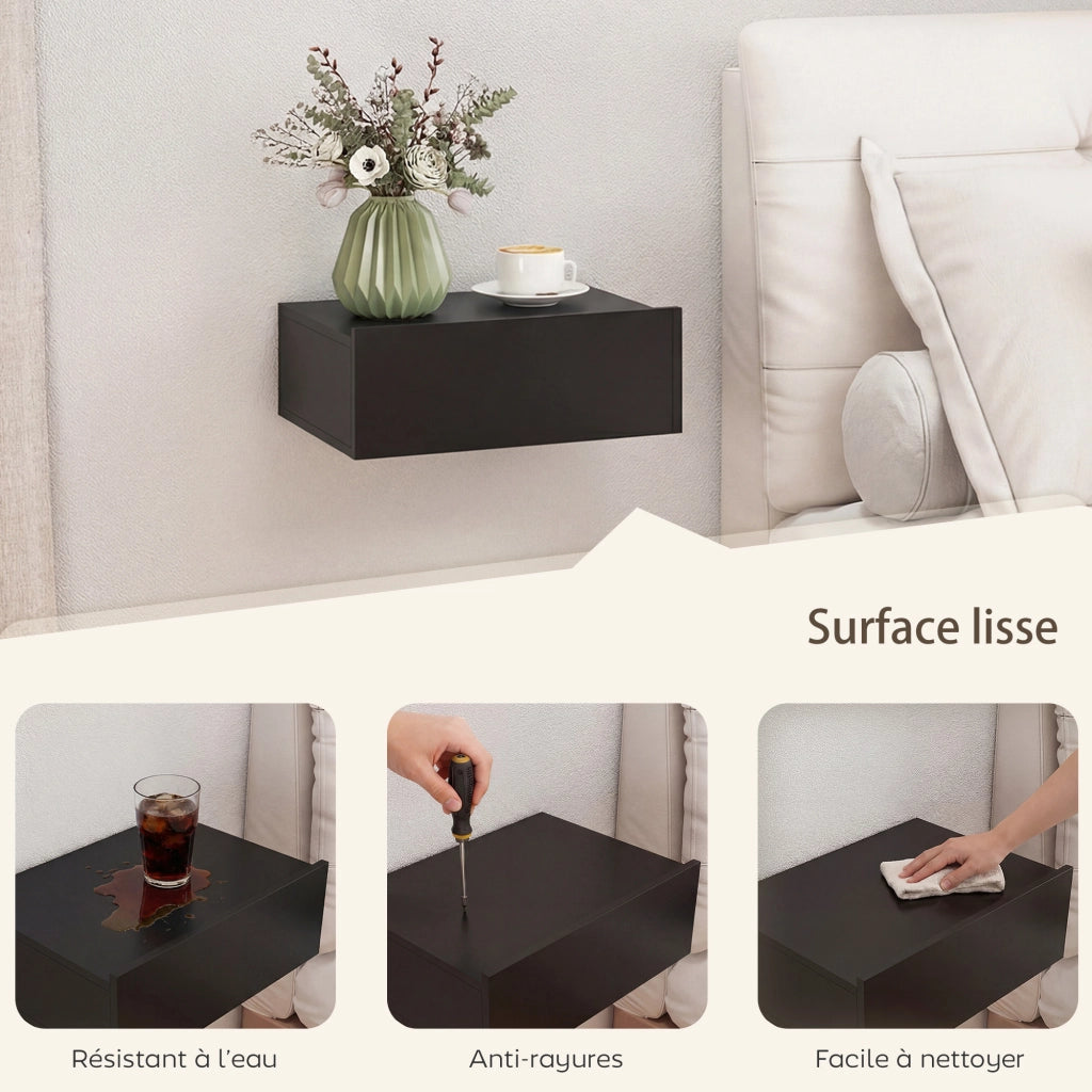 Comodini a parete con cassetto ¨C zephmum ¨C 40x30x15 cm, nero
